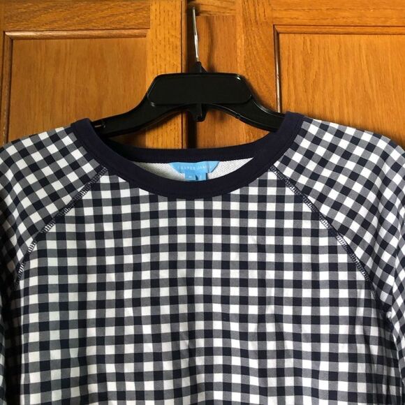 Draper James Natalie Gingham Crew Neck Sweatshirt Navy Blue - S - Picture 3 of 12